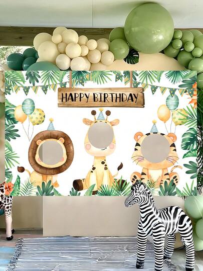 1pc Jungle Animals Baby Shower Photo Backdrop,Happy Birthday Photo Booth Props,1st Birthday Party Background Decorations,Jungle Theme Newborn Baby Party Supplies,Boy Or Girl Birthday Party Decorations, Baby Shower Decoration, Baby Shower Gift,1st Birthday Gift,Birthday Event Photography Accessories,Jungle Animals Birthday Decorations,Birthday Party Supplies,Babyshower Decorations,Gender Reveal Party Supplies,Home Decor,Living Room Decor,Garden Ornaments