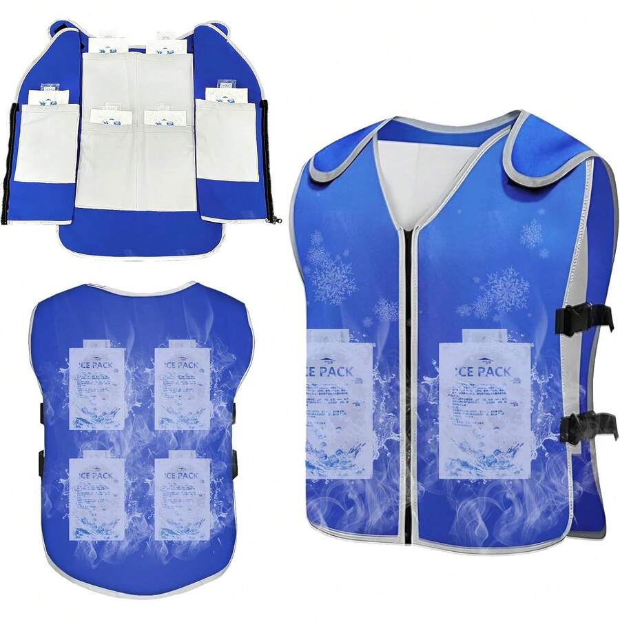 ¡RecomendadoChaleco de hielo, chaleco refrescante para hombres y mujeres con 26 paquetes de hielo, chamarra reflectante y ajustable, chalecos de hielo con 6 bolsillos para trabajar en clima cálido¡Top de Temporada - 1 - Ver 1
