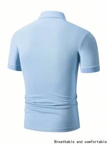 Men's Casual Polo Shirt, Short Sleeve, Collared, Comfortable, Versatile, Suitable For Business, Gatherings, Parties, Spring/Summer Sports - Baby Blue - View 3