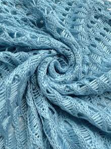 女士春夏波西米亚性感镂空露背长袖钩针编织罩衫沙滩度假连衣裙 - 薄荷藍 - 查看 8