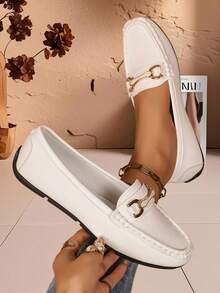 女士平底套脚乐福鞋，休闲舒适软底莫卡辛鞋，软皮护士鞋，时尚百搭轻便妈妈鞋 - 白色 - 查看 2