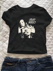Spicy Retro Y2K Style High-Stretch Cropped T-Shirt With Exposed Shoulders |   Perfect For Everyday Wear And Commuting, Crew Neck, Casual Style, Suitable For Spring/Summer/Fall. - Black - View 2