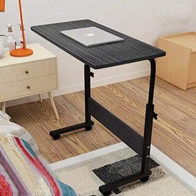 Height Adjustable Mobile Laptop Table | Rolling Overbed Workstation With Metal Frame & Castor Wheels
