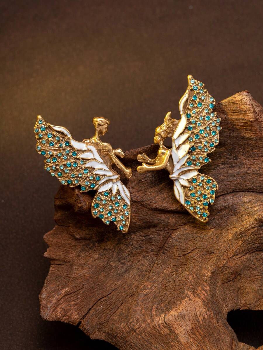 1 Đôi bông tai hình cánh thiên thần cổ điển, kiểu Pháp vintage, đính đá lấp lánh, sang trọng, thanh lịch, đa năng và được ưa chuộng. - Nhiều màu - Xem 1