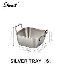 shoxil 1 pieza Bandeja rectangular de acero inoxidable con asas, adecuada para restaurante, sala de estar, cocina, fiesta, Eid - Bandeja (Plata) - Ver 13
