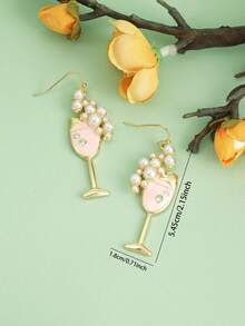 1 Pair Fashionable & Cute Wine Glass Shaped Earrings, Popular Earring Design, Suitable As Gift For Friends Or Daily Wear - Gold - View 3