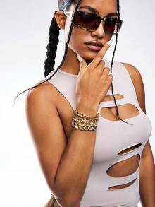 4件套朋克风夸张手镯，塑料和立方氧化锆铜材质 - 金黃色 - 查看 3