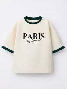 3pcs/Set Boys' Paris, Los Angeles, Milan City Letter Graphic Contrast Color Crew Neck Loose Casual Summer Short Sleeve T-Shirt Set - Multicolor - View 4