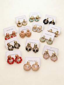 20 对 - （随机）不锈钢耳环，优雅款式，防过敏不锈钢耳环套装，送给女性朋友的最佳耳环。 - 彩色 - 查看 3