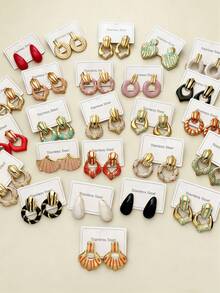 20 对 - （随机）不锈钢耳环，优雅款式，防过敏不锈钢耳环套装，送给女性朋友的最佳耳环。 - 彩色 - 查看 2