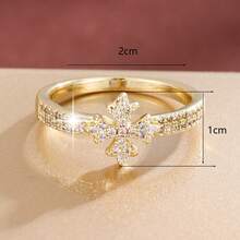 1枚经典十字叶形设计立方氧化锆镶嵌时尚戒指，女士款 - 彩色 - 查看 9