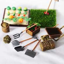 7pcs/Set Dollhouse Miniature Gardening Tools Kit Including Shovel, Rake, Mower, Vegetable Models For Outdoor Planting Scene - Multicolor - View 4