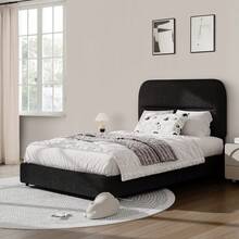 Queen Bed Frame With Headboard, Boucle Upholstered Soft Platform Bed Frame With Thickened Footboard,  Rounded Corners Design, Twin/ Full/ Queen/ King, Grey/ White/ Beige/ White/ Black - 黑色 - 查看 1