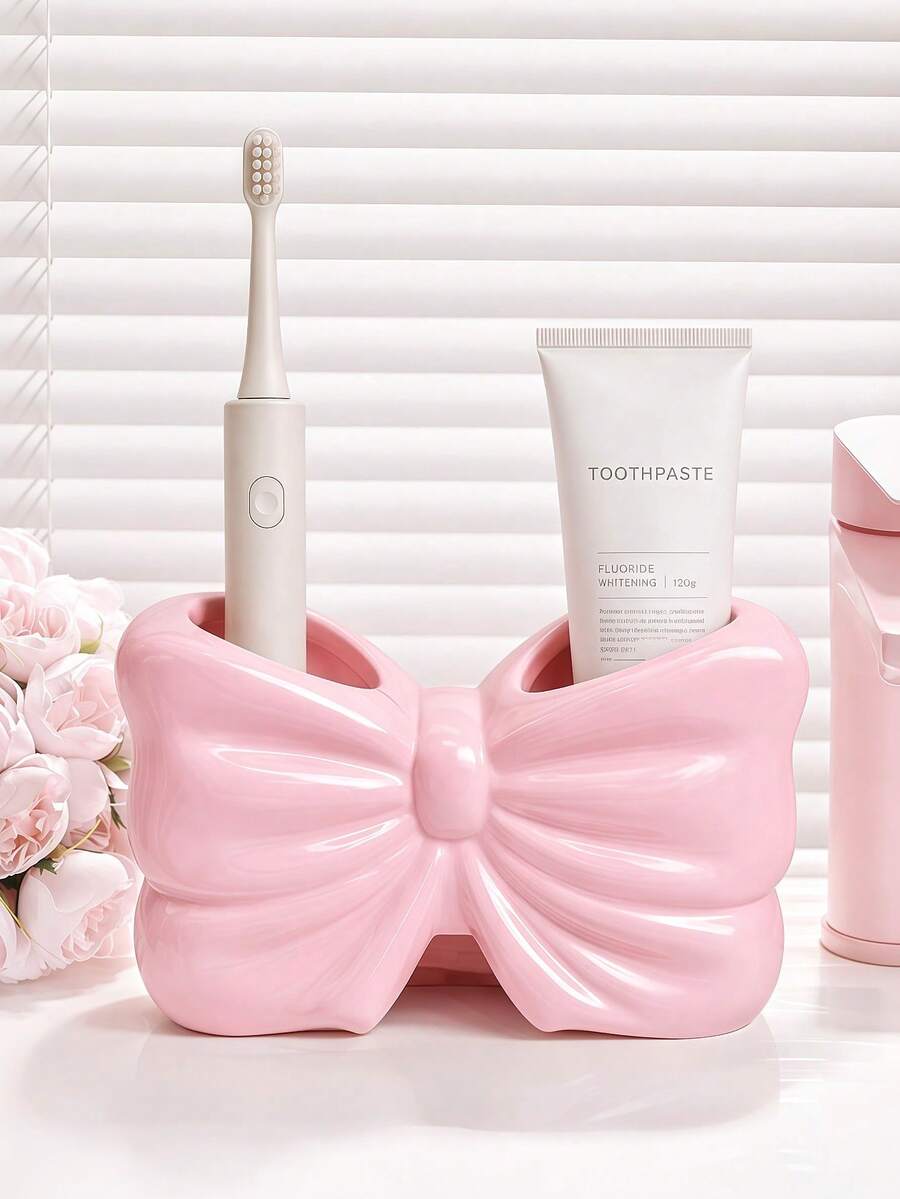 1pc/2pcs Bow Toothbrush Holder & Toothpaste Storage Rack, Bathroom Countertop Organizer - Multicolor - View 1
