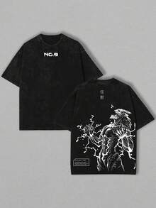 Kaiju No. 8 Tee IOversized WashedAnime Shirt - 黑色 - 查看 1