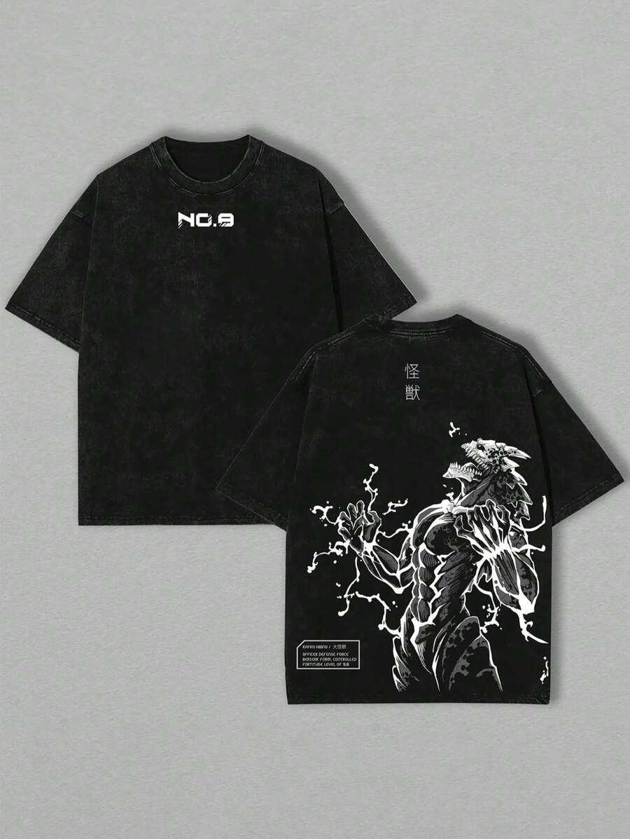 Kaiju No. 8 Tee IOversized WashedAnime Shirt - 黑色 - 查看 1