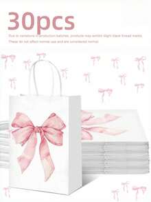 6/12/20个装粉色蝴蝶结纸质礼品袋，适合女士生日、圣诞派对回礼、带提手糖果袋、新娘订婚派对用品、礼品糖果袋（白色，大蝴蝶结） - 白色 - 查看 12