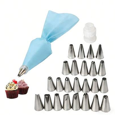 26 piezas Kit de decoración de pasteles, 24 boquillas de tubería de glaseado + bolsa de tubería + acoplador
