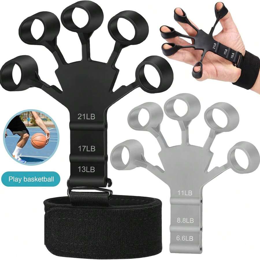 Finger Strengthener Extension Exerciser Stretcher, Strength Adjustment Finger Resistance Bands Used To Exercise Finger Strength - Black/Grey - Multicolor - View 1