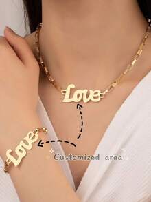 1 Customized Aomogo Stainless Steel Bracelet And Necklace Set With Love Pendant, Necklace, And Pendant, Romantic Ladies' Anniversary Jewelry Gift - Multicolor - View 2