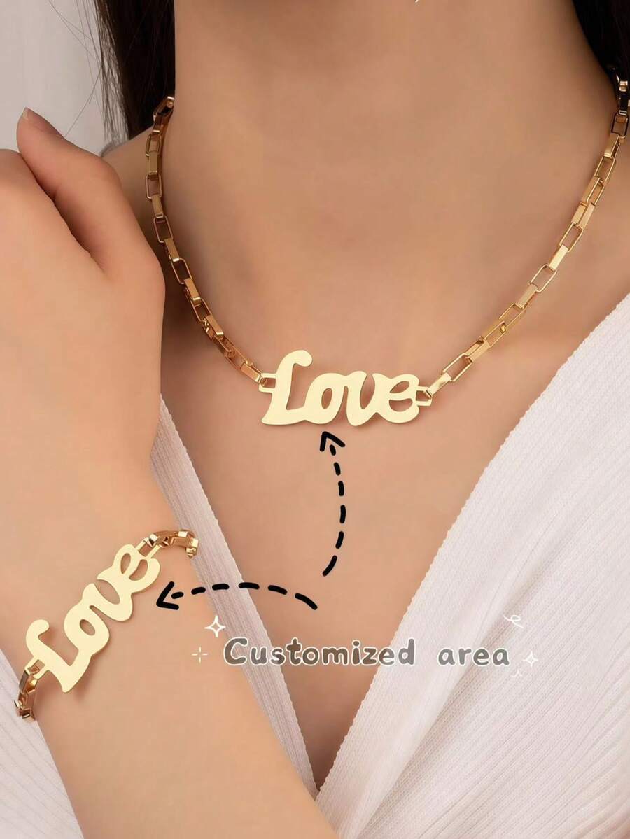 1. 定制款 Aomogo 不锈钢手链项链套装，含爱心吊坠、项链和吊坠，浪漫女士周年纪念珠宝礼物 - 彩色 - 查看 1