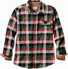 Camisa de franela de cola blanca legendaria recomendada, camisa abotonada Buck Camp para hombres, top de temporada - Cuadros de montaña - Ver 15