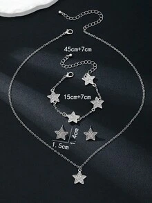 4件套华丽几何星形水钻项链、手链、耳环套装，适合女性日常佩戴和派对场合。 - 星星4件套裝 - 查看 4