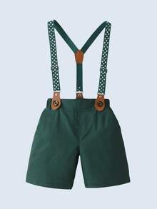 BOARNSEORL 男婴绅士夏季套装，白色蝴蝶结衬衫和绿色吊带短裤，时尚帅气的服装，适合日常穿着、学校、生日派对、一岁生日、活动 - 綠色 - 查看 3