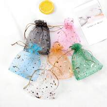 Star & Moon Drawstring Organza Bags, Jewelry Gift Bags, Gold Star Organza Party Gift Bags, Suitable For Halloween, Wedding, Birthday - Multicolor - View 2
