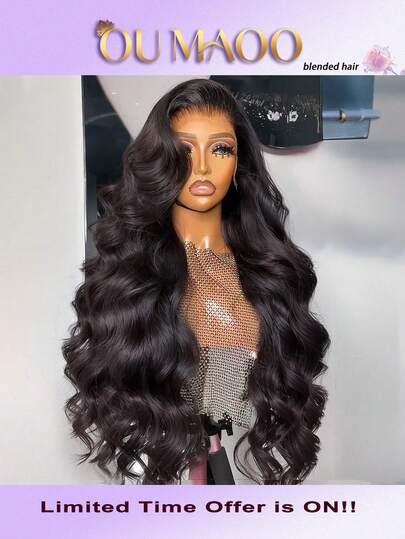 200%高密度水波纹假发 - 34英寸原生人发混纺，13x6 13x4 5x5高清蕾丝前额，预先拔毛，无需胶水，女士即戴即用，自然色蓬松卷发