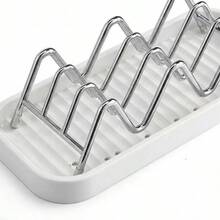 1个不锈钢W型沥水架兼皂盒，节省空间的洗碗池收纳架，带防滑皂托 - 銀色 - 查看 6