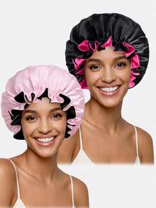 1pc Women's Satin Lace Trim Sleeping Cap/Makeup Cap/Hair Cap, Suitable For Daily Use - Khaki - View 12