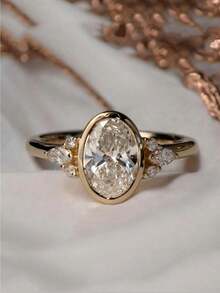 Charm Cubic Zirconia Golden Ring For Women Wedding Engagement Ring Bridal Proposal Jewelry Birthday Anniversary Christmas Gift Daily Vacation Gift From A Best Friend - Gold - View 11