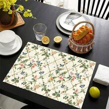 4pcs Placemat  Single Sided Printing 12x18 Inch Placemats, Floral Trellis Seamless Pattern, Garden Flower Repeat Pattern, Kitchen, Dining Table, Home Decoration Placemats Dyd28 - Multicolor - View 8
