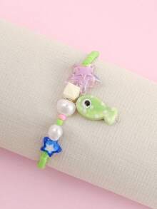 Tobillera con diseño lindo de peces y estrellas de mar al estilo del océano, adecuada para usar en fiestas de playa o para uso diario - Verde - Ver 3