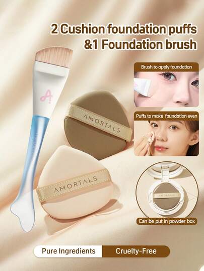 Amortals 2pcs Makeup Sponges + 1pc Makeup Brush, Teardrop, Grape, Fish Tail, Thin Arch, Flat Head, Non-Absorbing Foundation Brush, Dual-Color Makeup Tools Suitable For Beginners, Makeup Artists, Gifts, Dates, Weddings, Christmas, Winter, Halloween, Thanksgiving, Graduation, Birthdays, Holidays, Spring/Autumn, Y2K, Fashionable Women, Cosmetic Brands, Beauty, Parties, Beach, Travel, Camping, Campus, Celebrations, Decorative Gifts, Rose Girl, Cosplay, High-End Makeup, Atmosphere,Giveaways,Travel,Cheap Stuff,Travel Essential