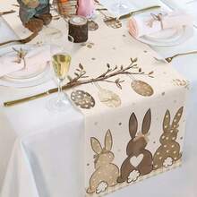 1pc, Brown Spring Easter Table Runner, Bunny Colorful Eggs Farmhouse Dress Scarves, Rustic Botanical Dining Tablerunner For Coffee Table/Kitchen Island/Party Decor 13x35.4/47.2/63/72/78.7inch - Brown - View 6