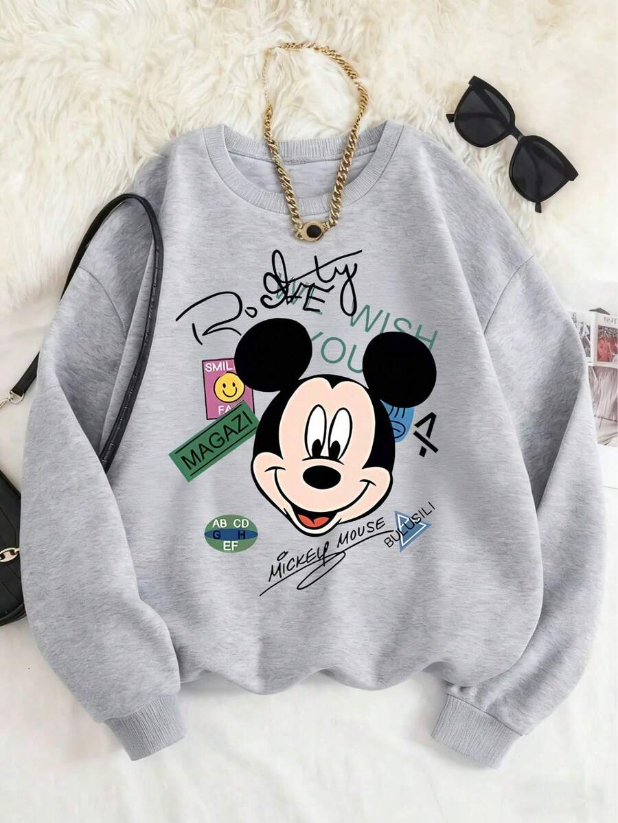Officially Licensed Disney Kids Sweatshirt Unisex For Ages 1-14, 100% Polyester Ultra Comfortable & Super Soft Printed Long Sleeve Top, Gray Mickey Mouse Design, High Visibility & Stylish Look, Relaxed Fit, Everyday Essential, Perfect For Casual Wear And Commuting, Limited Edition Disney Design, New Arrival, Express Delivery - Xám - Xem 1