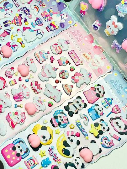 3D süße Panda & Tier Aufkleber, weiche Gelee Cartoon Aufkleber mit niedlichem Design, geeignet zum Dekorieren von Tagebüchern, Fotoalben, Handyhüllen, tolles Geschenk für Mädchen und Kinder. Raumdekoration Zuhause, Partydekoration, Geburtstagsgeschenke, verschiedene Feiertagsgeschenke, modisch und.