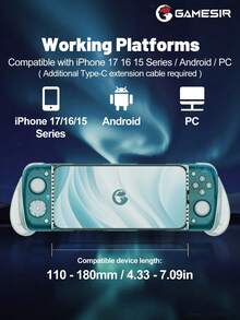 1pc GameSir X3 Pro Integrated Cooling Mobile Gaming Controller, Compatible With IPhone 17/16/15 Series, IOS, Android, HarmonyOS, With Grip Accessories, Suitable For Devices 110-180mm Long, 6-Axis Gyroscope, Vibration Motor, Hall Effect Joystick, Turbo Function, Type-C Connection - X3 Pro - View 3