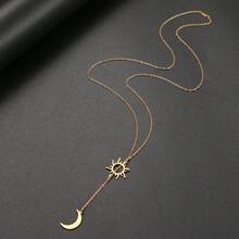 1 Stainless Steel Clavicle Chain Y-Shaped Drawable Sun And Moon Elements Simple Niche Wind Gold, Silver Young Women Daily Commuting Valentine's Day Gifts. - necklace - View 6