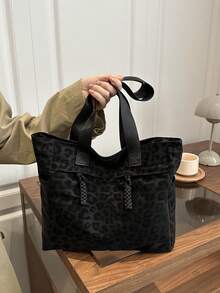 Fashionable Versatile Solid Color New Tote Bag, Casual Minimalist Textured Contrast Color Shoulder Handbag - Black - View 3