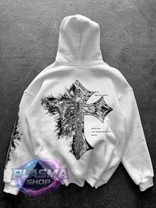 Comfortable Basic Sweatshirt For Everyday Wear Cross Religion God Art Streetwear Urban Culture Street Fashion Street Graffiti Tagging Skater Skateboarding Unisex Men's Women's Sweatshirt 50% Cotton 50% Polyester Top Premium Streetwear New Release Immediate Shipping Various Colors!! - 白色 - 查看 1