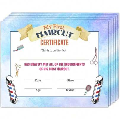 First Haircut Certificate, Comb Scissors First Haircut Keepsake Award Gifts For  , 1st Hair Cut Souvenir Milestone Marker Supplies, 25 Pack Achievement Certificates Of Rgnition, 30,41401771