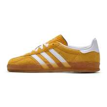 Adidas Originals 女款經典復古滑板鞋 GAZELLE INDOOR W，舒適透氣輕量極簡運動休閒鞋 KH6037 - 質感黃/白/金 - 查看 6