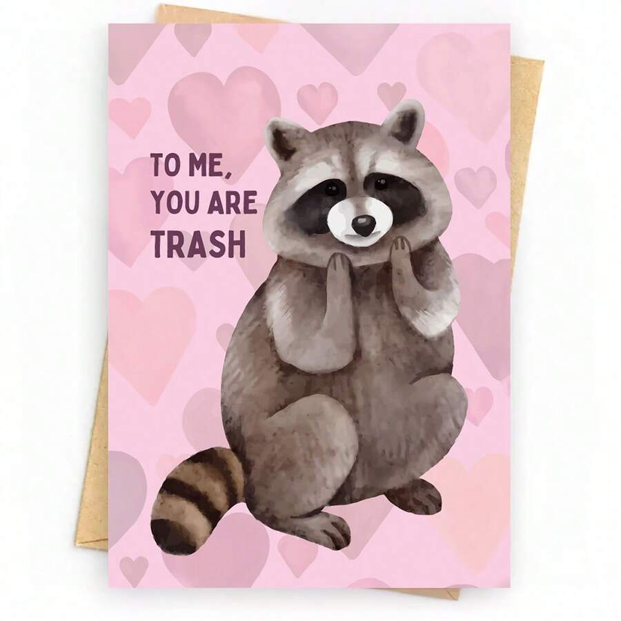 Funny Raccoon Valentines Day Card, Raccoon Greeting Cards, Funny Valentines Including Envelope