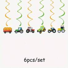 6/17pcs Farm Tractor Theme Birthday Party Decorations, Happy Birthday Banner And Spiral Hanging Decorations Party Supplies - Tractor Themed Decoration - View 10