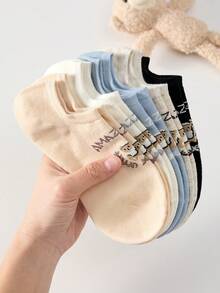 5 Pairs Women's Cute Cartoon Bear Pattern Casual Ankle Socks, Suitable For Daily Wear, All Seasons - Multicolor - View 8