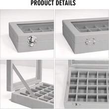 Jewelry Box 24 Grid Jewelry Ring Display Organiser Box Tray Holder Earrings Storage Case For Girls Wife Mom Women - Gray - 查看 4
