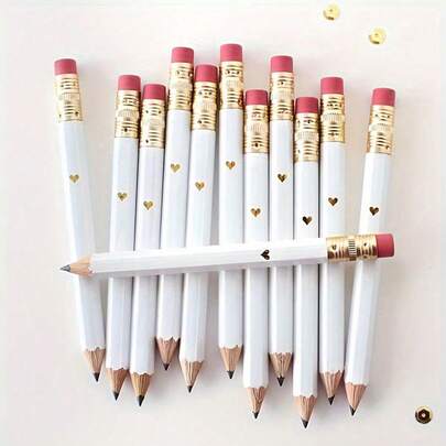 20pcs White Pencils With Erasers | 4 Inch/10cm HB Hexagonal Pencils Suitable For School, Office, Gifts, Weddings, Back To School, Small Party Games And Bridal Shower